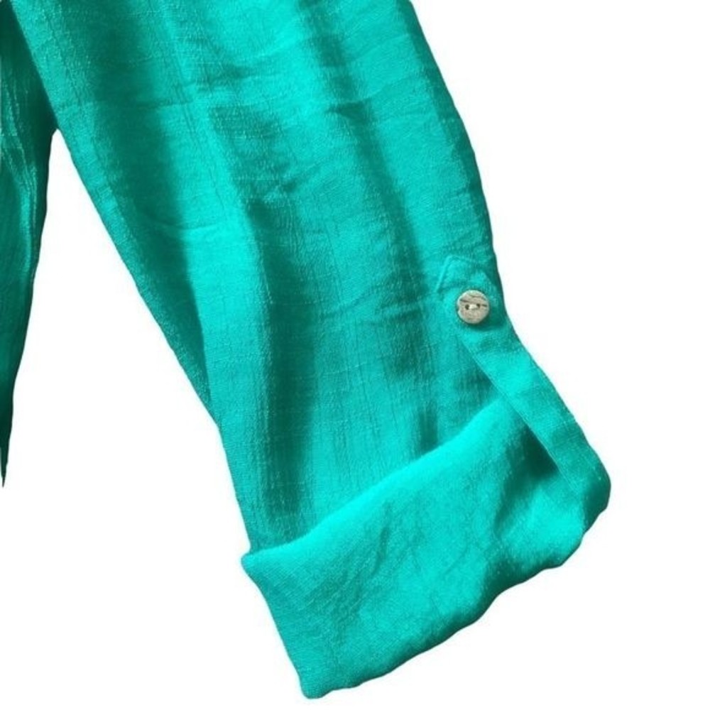 ZAC & RACHEL Top Loose Fit Green Long Sleeves Deep V Size S - Picture 4 of 4